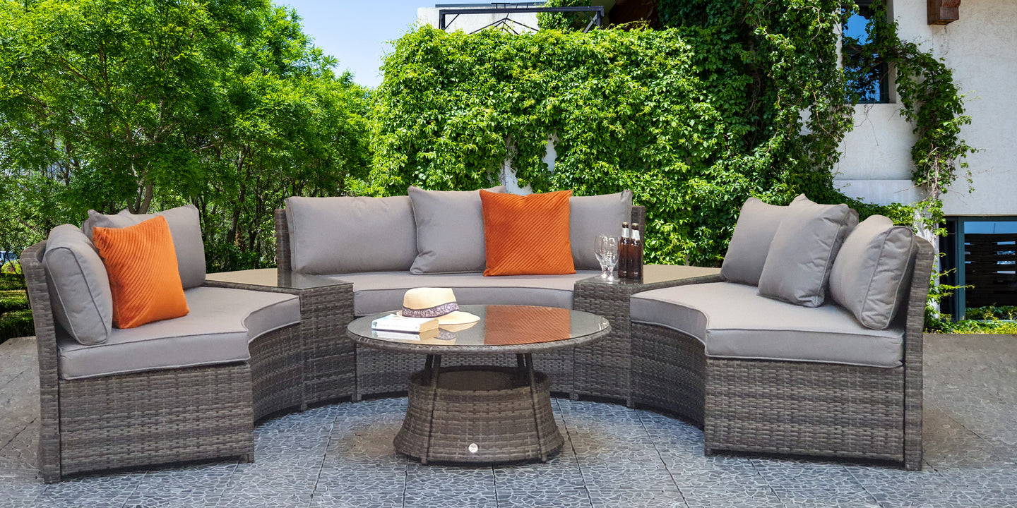 Signature Weave - Outdoor Furniture - Juliet - Half Moon Sofa Set In Mixed Grey
